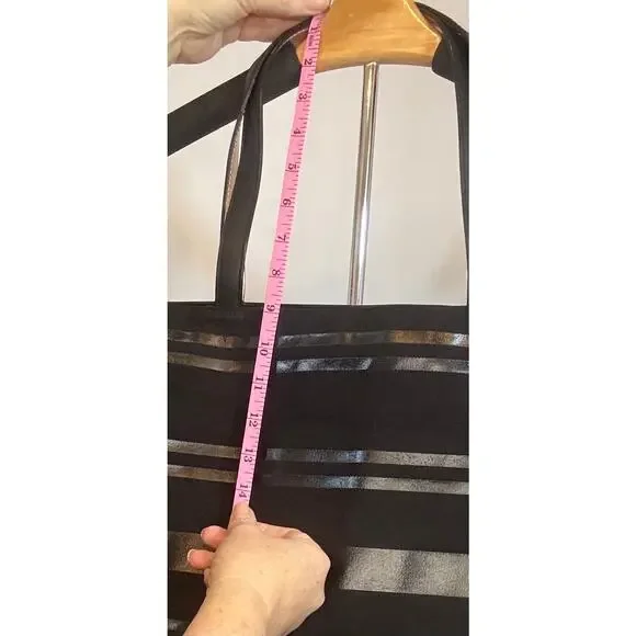 Victoria’s Secret Black Large Tote Bag Corset Lace Grommet Canvas Zip Top - Picture 9 of 9